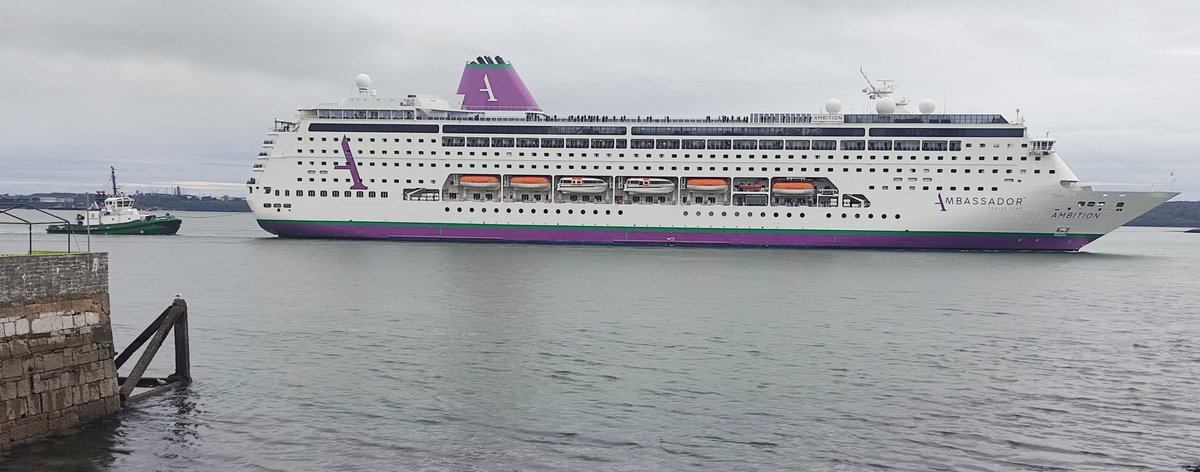 Welcome to the passengers and crew of Ambassador Cruise Line Ambition which has just arrived in Cobh.
Have a great visit.🚢