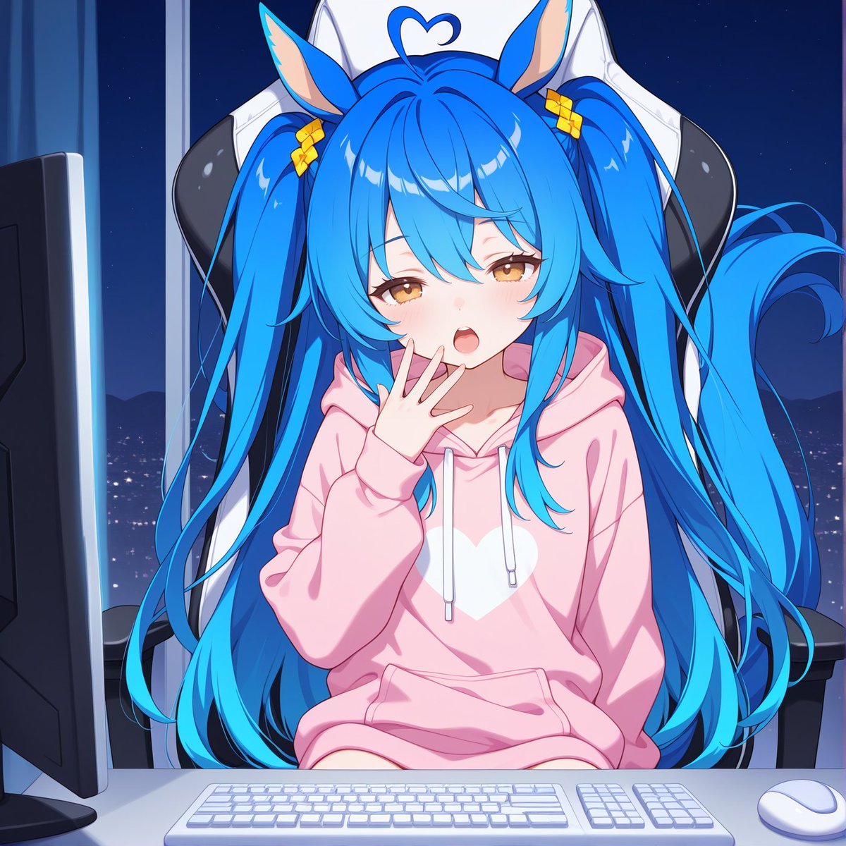 romatore334's tweet image. 夜通しPCゲームをするハコネロマンス
#AIart 
#オリジナルウマ娘