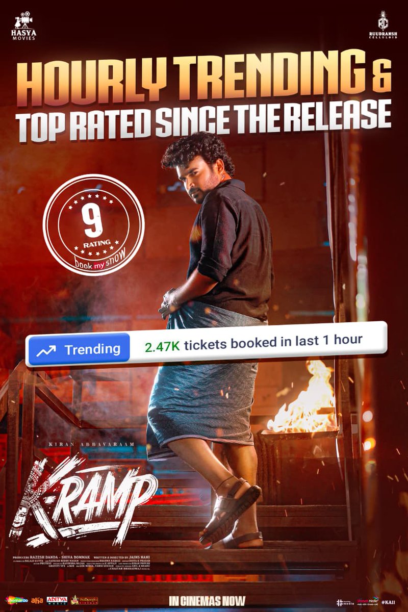 ProSreenuSuresh's tweet image. #KRamp continues its Rampage at Theaters in the 2nd Week 💥💥
TRENDING HOURLY WITH TOP RATING on @bookmyshow since it's Release 🔥🔥📈
🎟️ linktr.ee/KRampTickets