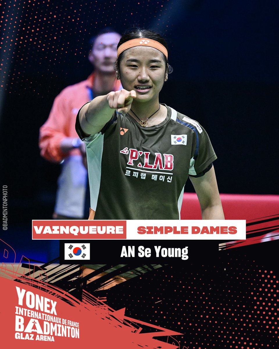 AN Se Young 🇰🇷 retains her title! She's the 2025 #FrenchOpen women's singles champion! 
Congratulations!  
Final score : 21/13 21/7  

AN Se Young 🇰🇷 conserve son titre et est sacrée championne de l’édition 2025 des #YonexIFB ! 
Félicitations ! 
Score final : 21/13 21/7
