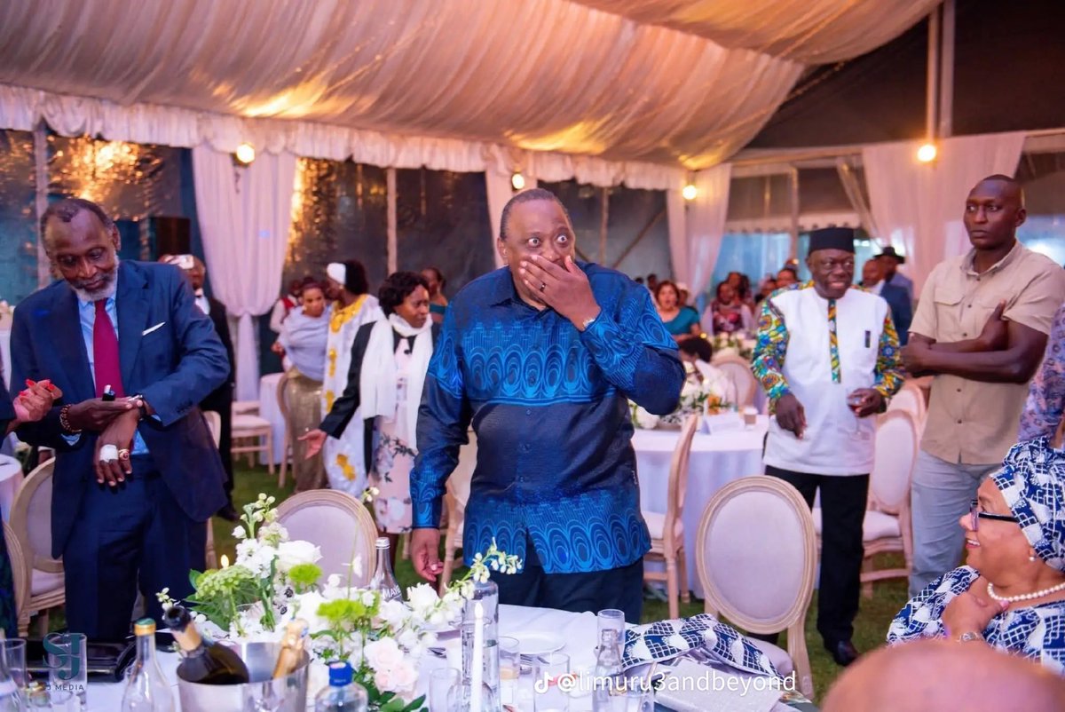 jimNjue_'s tweet image. Former President Uhuru couldn't believe his eyes when he attended a wedding, only to be surprised with a cake to celebrate his 64th birthday.