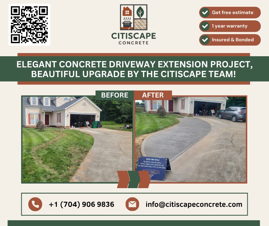 CitiscapeC's tweet photo. Elegant Concrete Driveway Extension Project  upgrade by the Citiscape Team! 

#CitiscapeConcrete #ConcreteDriveway #DrivewayExtension #ConcreteDesign #NorthCarolina #OutdoorLiving #ConcreteCraftsmanship #HardscapeExperts #ElegantDriveway #BackyardGoals #CurbAppeal #concretework https://t.co/Dm1RxRifPR
