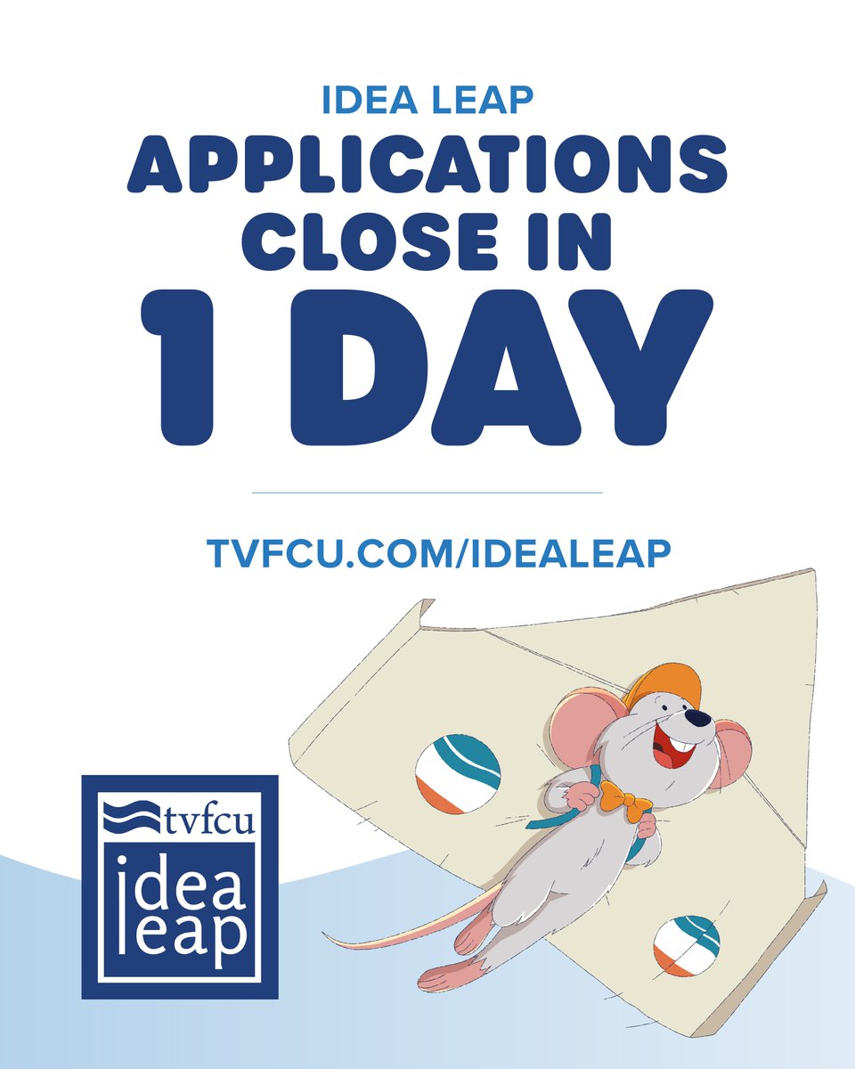 1 day left to apply for our Idea Leap Grant! 💡

🔗 Visit tvfcu.com/idealeap to turn in your application today!