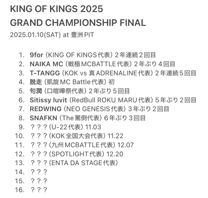 KING OF KINGS 2025
出場者更新

#KOK2025 #the罵倒