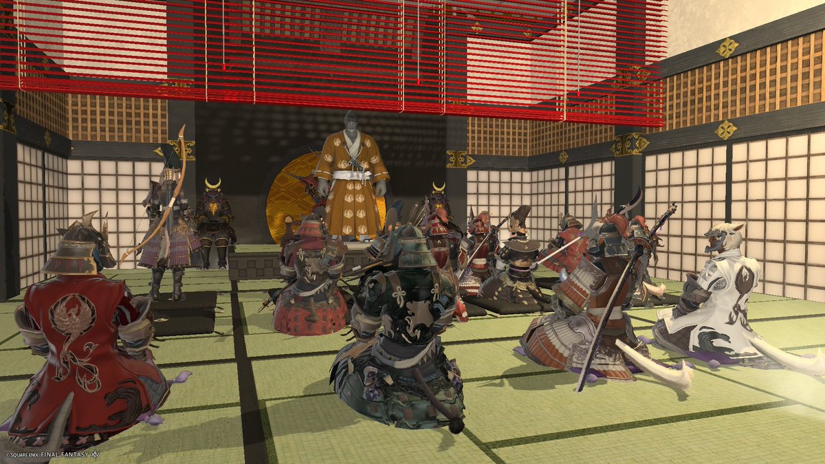 jill_c_ff14's tweet photo. 二次会としてメンバーのちゃんさん作のお城🏯で撮影させていただきました🤩殿に合戦の報酬を要求する武将たち、却下されて最後には謀反が()
#FF14関ヶ原　#LynxLink_EL https://t.co/4Q83zCmCaV
