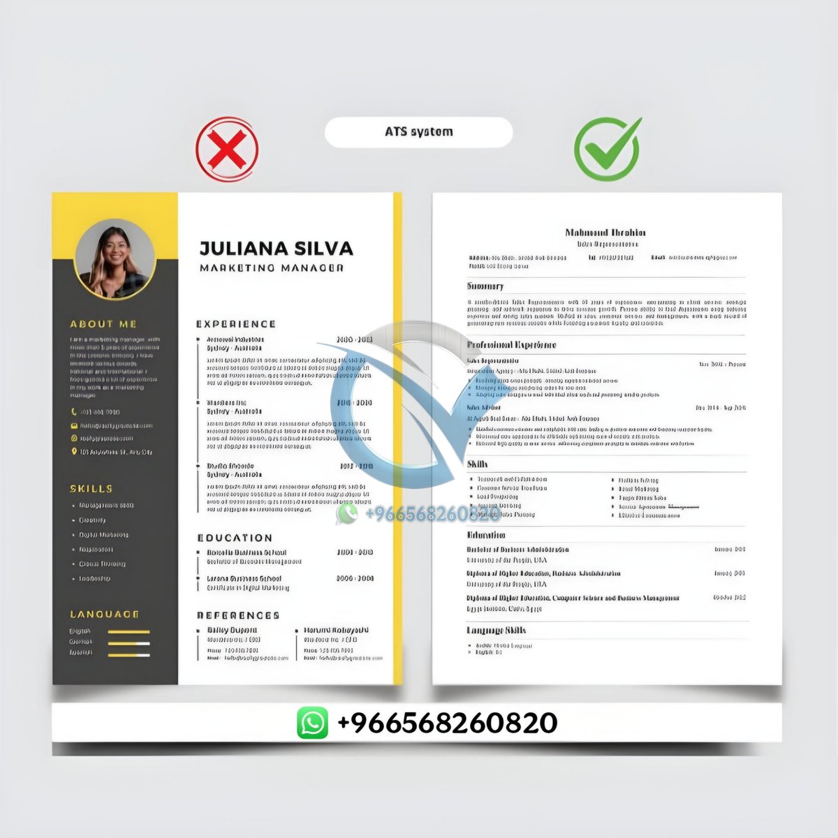 CV_DS1's tweet photo. نظام ATS (Applicant Tracking System) هو أول من يراجع سيرتك قبل أن تصل لمسؤول التوظيف
🎯 مميزات الخدمة:
🔹 متوافقة مع أنظمة التوظيف الإلكترونية (ATS-Friendly)
🔹 تصميم منسق وواضح يسهل قراءته آليًا وبشريًا
🔹 اختيار الكلمات المفتاحية المناسبة لوظيفتك
🔹 مراجعة لغوية دقيقة باللغتين https://t.co/IzQMbplzVf