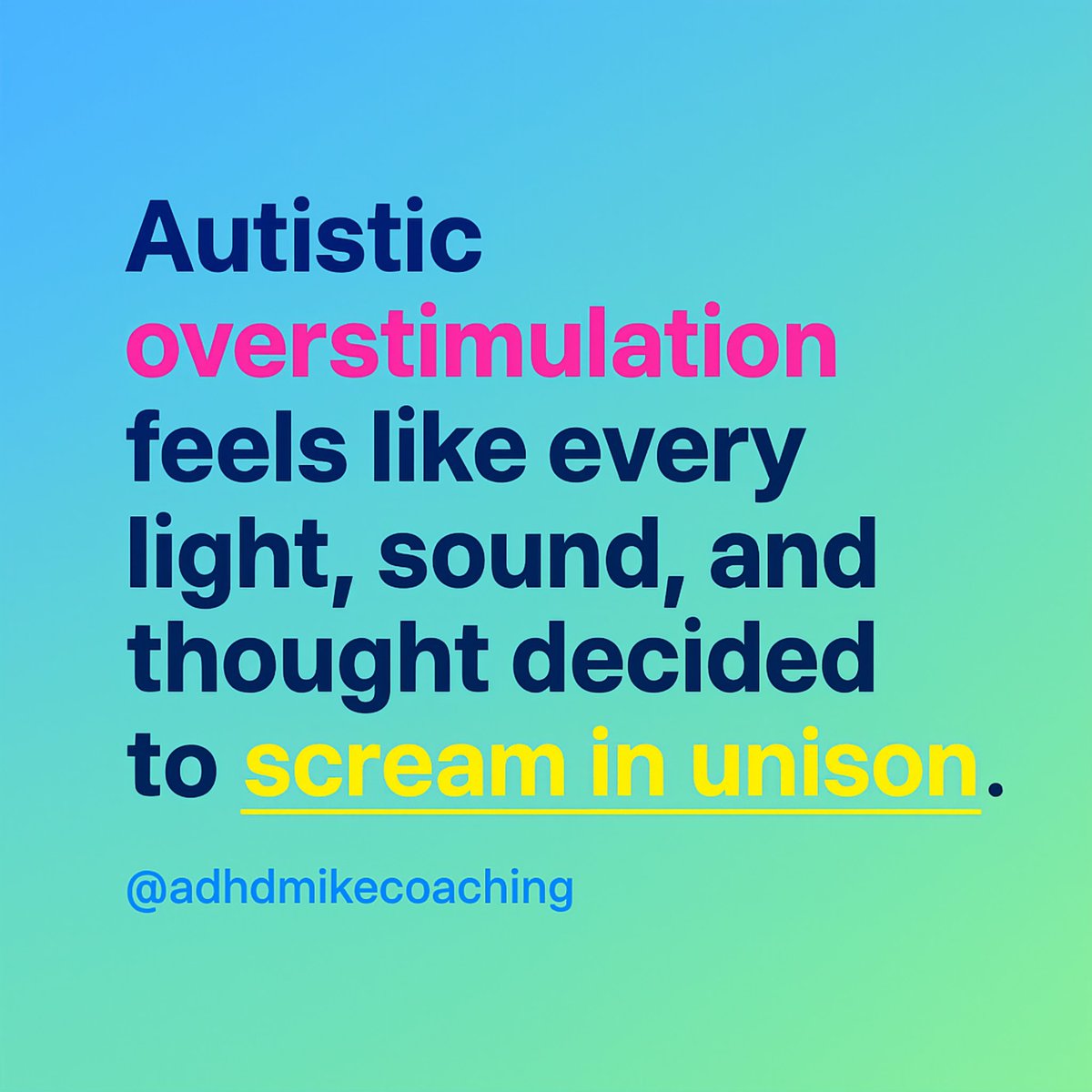 Adhdmikecoachin's tweet image. #Autistic #overstimulation feels like every light, sound, and thought decided to scream in unison, it’s not just “too much noise,” it’s full‑body chaos where your senses stop filtering and start flooding, lights sharpen, clothes itch, air hums, and you shut down
