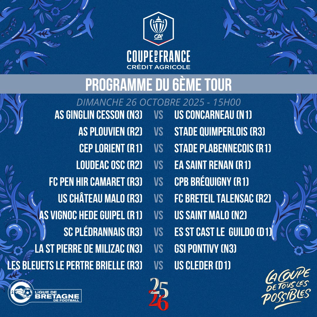 [COUPE DE FRANCE Crédit Agricole] - 6ème tour
Le programme du jour ⤵

La magie de la Coupe va-t-elle frapper ? 🔥🔥