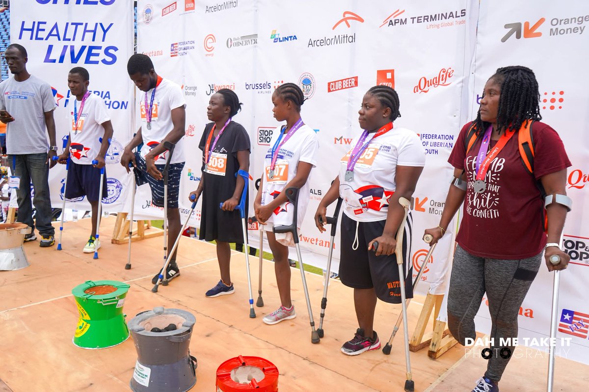 Crutches race winners receiving trophies as well as gifts from GIZ Sierra Leone and Liberia EnDev Program and French Business Club-Liberia.

Photo by Dah Me Take It Photography