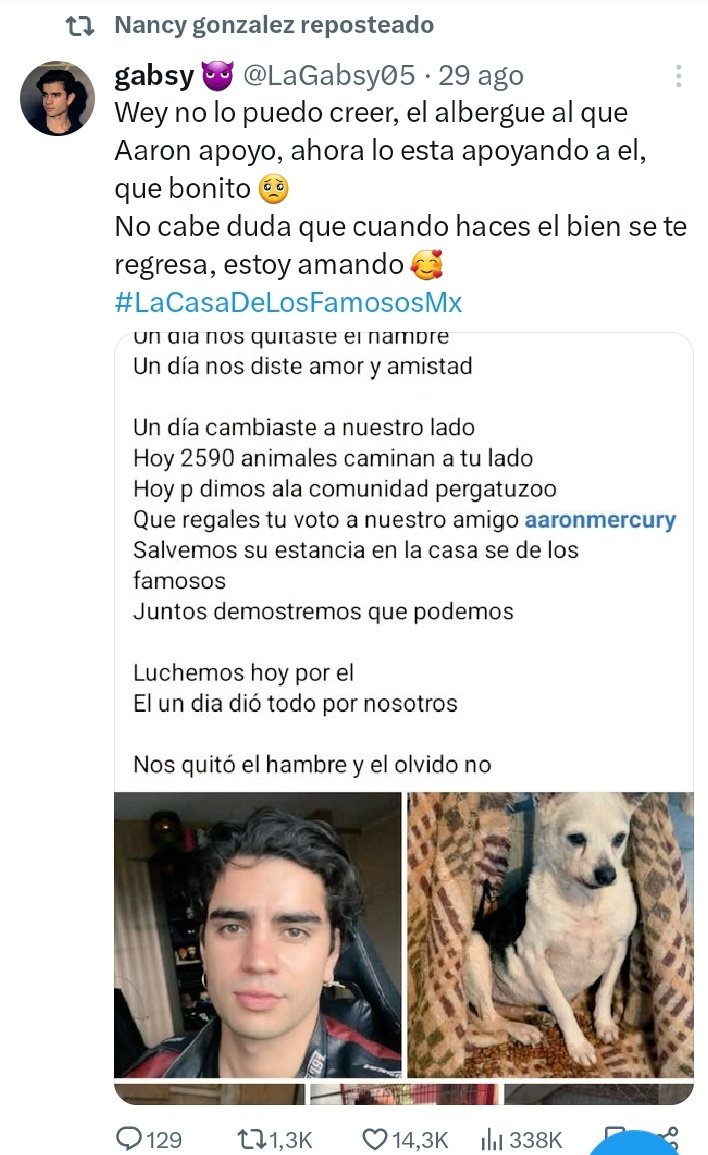 LaGabsy05's tweet photo. Me siento excluida cuando el Aaron ya siguió a varias y a mi no ☹️
Pero bueno, yo feliz porque me quedo con las veces que Mom Nancy me reposteo 🤭
#LaCasaDeAaron https://t.co/HHYICwPnfl