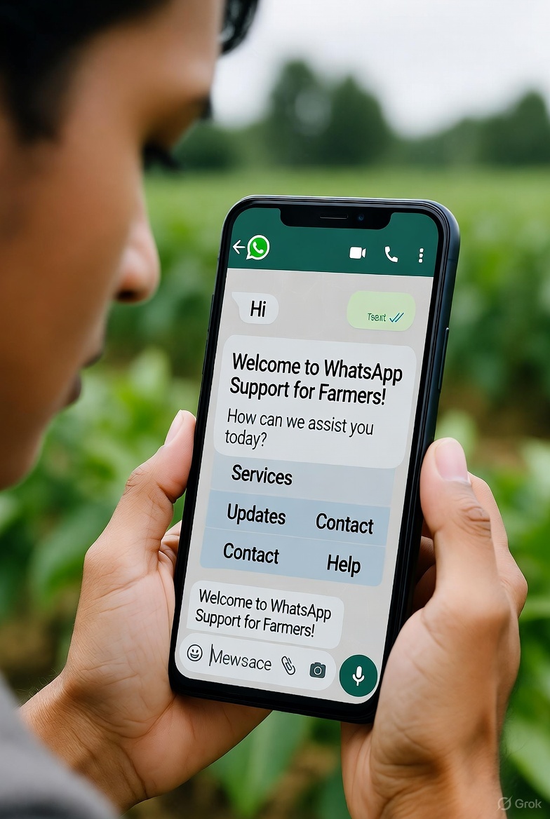 SatlokChannel's tweet image. 5 WhatsApp Support for Farmers

A dedicated WhatsApp chatbot is available for farmers to get help instantly. By sending “Hi” to the official number, they can access service details and updates anytime.
#WhatsAppChatbot #FarmersHelpline #DigitalEase #SmartGovernance