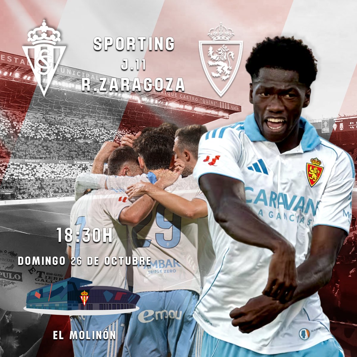 ¡Muy buenos días zaragocistas! Tras el cambio de hora,y el cambio en el banquillo... ¿Habrá cambio de dinámica esta tarde en el Molinón?
🆚  Sporting de Gijón
📆  Domingo 26 de octubre
🏟️  El Molinón
⏰  18:30h