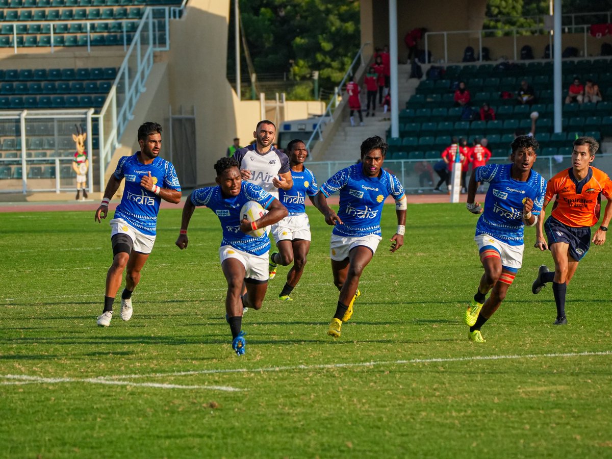 🏉 DOMINANT RUN BY TEAM INDIA! 🇮🇳🔥

India storms into the final of the Asia Rugby Emirates 7s Trophy 2025 with a perfect record 4 wins in 4 matches, earning a historic promotion to Division 1 (Asia Rugby Sevens Series)! 💥

Results:
🇮🇳 14–10 🇱🇧 Lebanon
🇮🇳 26–5 🇦🇫 Afghanistan
🇮🇳