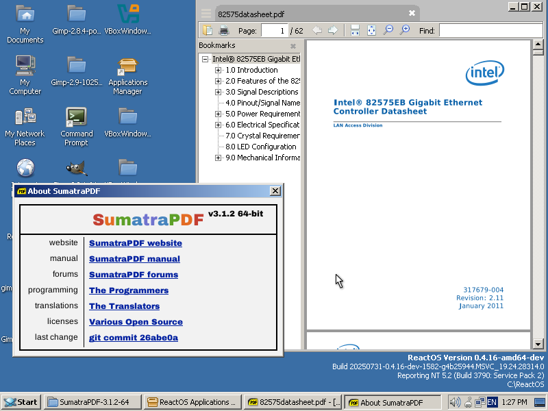 reactos's tweet image. Trying to open PDFs and scroll them with SumatraPDF 3.1.2 on #ReactOS x64 caused either the app or ReactOS to crash.
Our tester @julenuri reports this issue is now fixed!