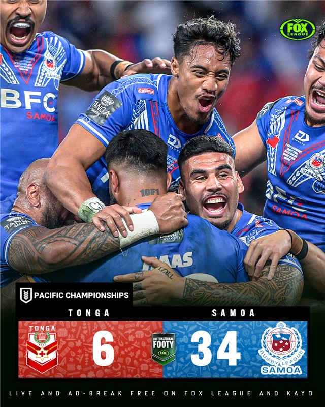 FOXNRL's tweet photo. 3.5 hours after a lengthy delay, we finally have a result! Samoa have recorded their first Test win in three years 🙌

They're assured of a spot in the Pacific Cup final in a fortnight 💪

MATCH WRAP 👉 https://t.co/ClAKQ0rNlH https://t.co/2OXB2jvkUL