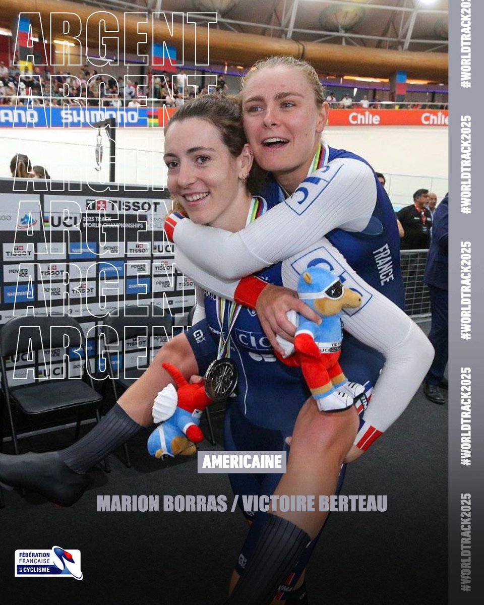 FFCyclisme's tweet photo. 🇫🇷 Le duo Marion/Victoire en Argent 🥈 sur l'épreuve de l'Américaine 🔥🔥

#cycling #chli #Santiago2025 #piste #track https://t.co/4eJQnTJLWl