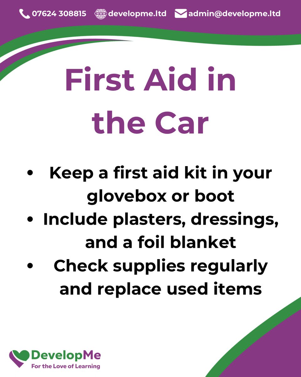 developmeltd's tweet image. Breakdowns aren't the only roadside risk 🚗💨
A car first aid kit means you're ready for cuts, bumps, or even bigger emergencies on the go. Stay safe wherever the road takes you.
#TravelSafety #FirstAidOnTheGo #DevelopMe