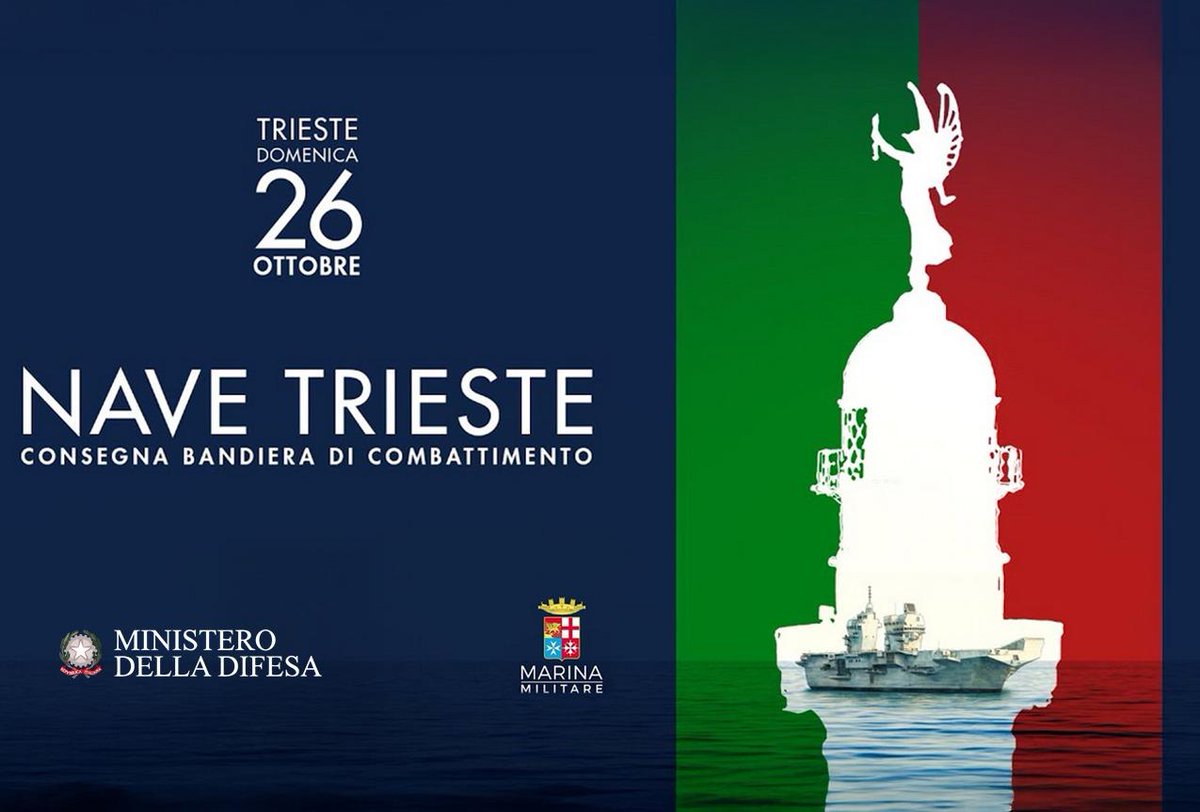 Ministero Difesa (@ministerodifesa) on Twitter photo Oggi, a Trieste, alla presenza del Ministro <a href="/GuidoCrosetto/">Guido Crosetto</a>, la Cerimonia di consegna della Bandiera di Combattimento a Nave Trieste #MarinaMilitare.
📽️🔴Segui la diretta, dalle ore 11:15, sui nostri canali Facebook, Youtube e su difesa.it Oggi, a Trieste, alla presenza del Ministro <a href="/GuidoCrosetto/">Guido Crosetto</a>, la Cerimonia di consegna della Bandiera di Combattimento a Nave Trieste #MarinaMilitare.
📽️🔴Segui la diretta, dalle ore 11:15, sui nostri canali Facebook, Youtube e su difesa.it