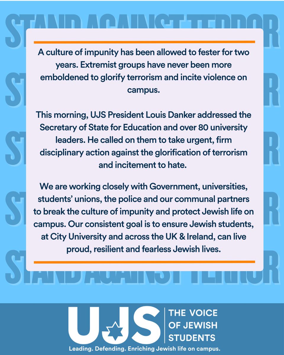 UJS_UK's tweet image. Professor Ben-Gad has worked at City University for 18 years. Why have “City Action for Palestine” chosen now to dox, intimidate, and allegedly threaten to behead him?

Because a culture of impunity has festered for two years, and extremist groups have never been so emboldened ⬇️