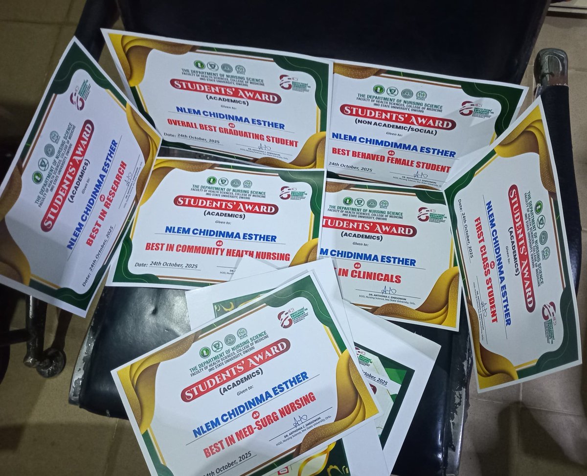 RNChimdimma's tweet image. RN✅
RM✅
RPHN✅
First class graduate ✅
Best graduating female student✅
Overall best graduating student ✅
Best in community health ✅
Best in research ✅
Best in clinicals ✅
Best in med surg ✅
Best behaved female student ✅

@PeterObi 
@Hope_Uzodimma1 
@Chioma_Uzodimma