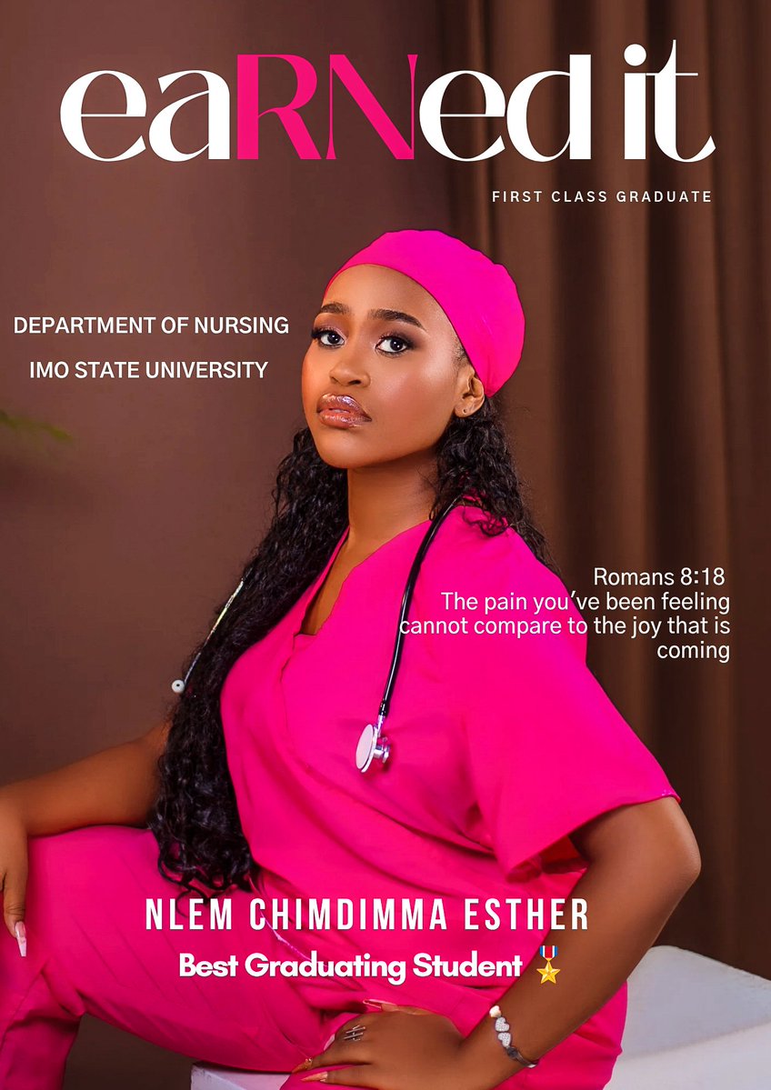 RNChimdimma's tweet image. RN✅
RM✅
RPHN✅
First class graduate ✅
Best graduating female student✅
Overall best graduating student ✅
Best in community health ✅
Best in research ✅
Best in clinicals ✅
Best in med surg ✅
Best behaved female student ✅

@PeterObi 
@Hope_Uzodimma1 
@Chioma_Uzodimma