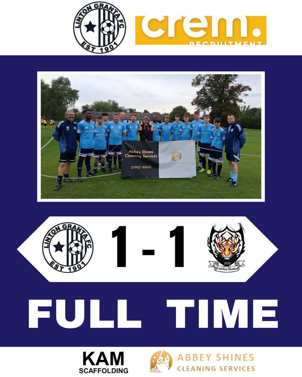 TheLintonGranta's tweet photo. Reserves settle for a point after taking the lead through a Ronnie Nelson strike, Walden battled away to equalise. Good point for the boys ⚪️🔵 

@CremRecruitment 
@AbbeyShinesCS 
@Kamscaffolding https://t.co/0IH8lOS9nF