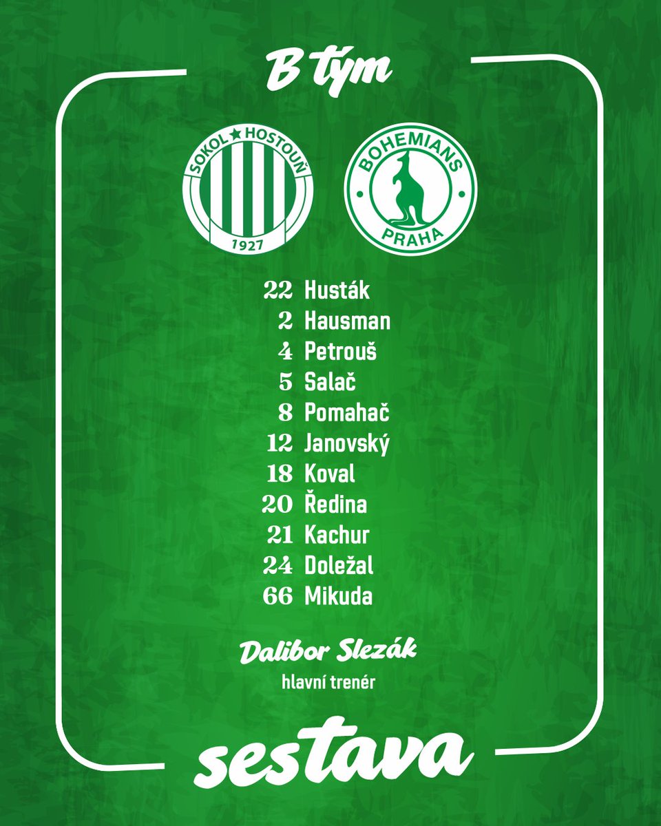 B tým dnes nastoupí na hřišti Hostouně v této základní jedenáctce 👥

🎥 Stream 👉 bohemians.cz/article/25534