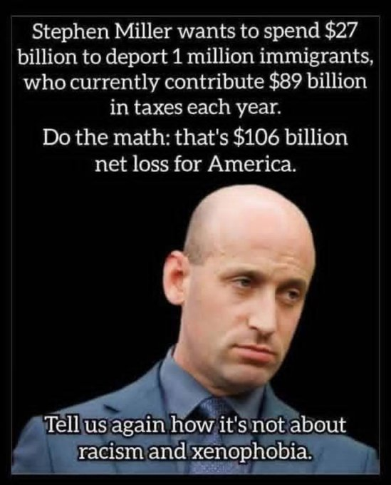 mmpadellan's tweet image. Stephen Miller&apos;s racism is costing America $$$.