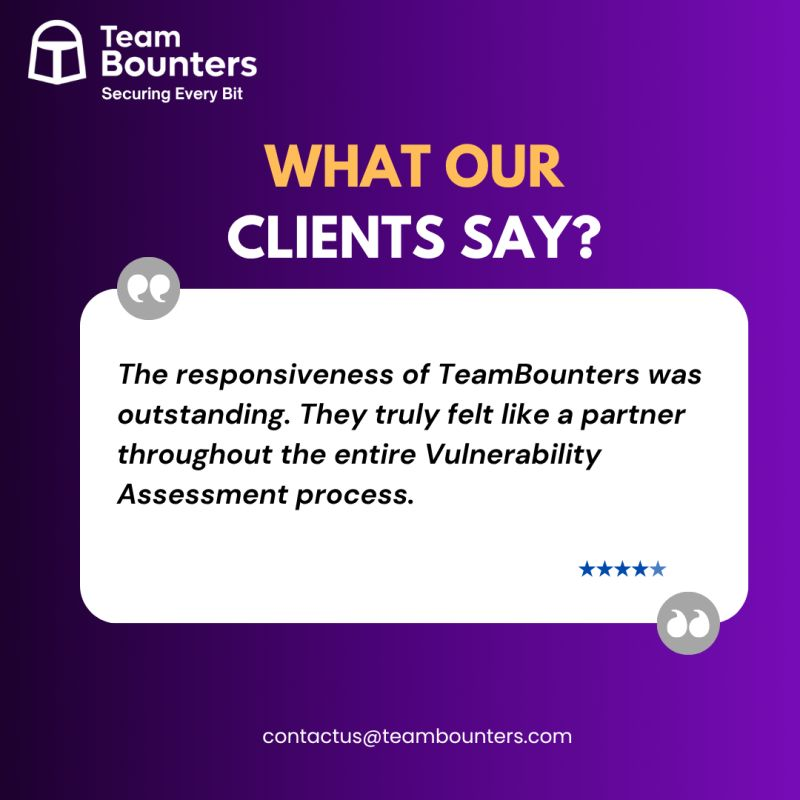 We're incredibly proud to share this recent feedback from our client following their VAPT. It confirms our commitment to being more than just a vendor. 

This is why we do what we do. Thank you for the shout out! Securing Every Bit.

#vapt #pentest #cybersecurity #bugbountytips