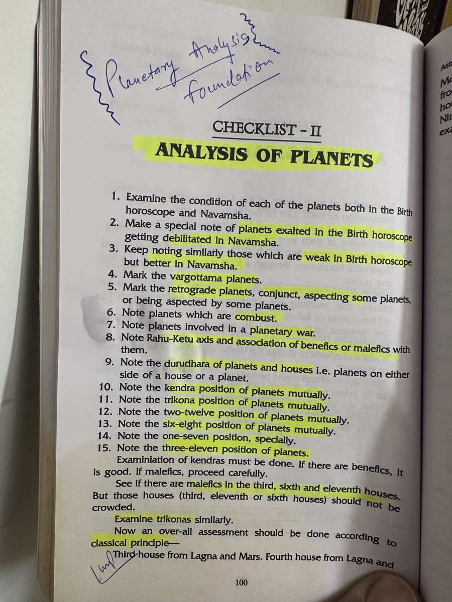 Here is the Ultimate planetary analysis sheet, by the legendary Astrologer Shri KN Rao..
The checklist every serious student must refer/master:
Save / Bookmark &amp; Thank me later..

Here’s the foundation of planetary analysis in Jyotish:

1. Examine the condition of every planet in