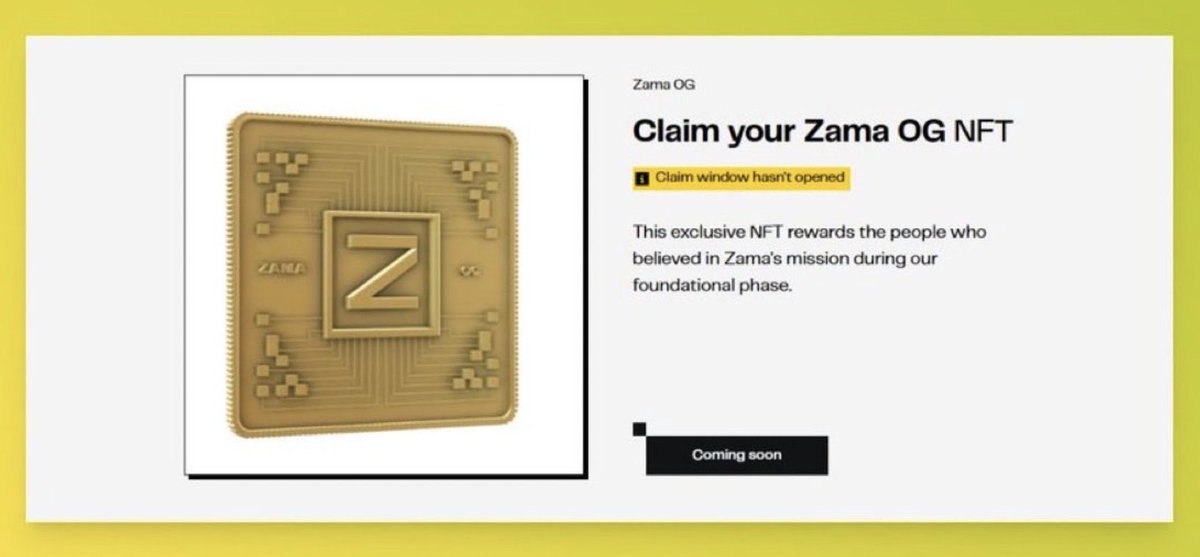 if you still needed a reason to join the <a href="/zama_fhe/">Zama</a> creator program  here it is 👇

they just dropped the OG NFT claim portal

only 3,500 supply and backed by $130m+ funding

top 1,000 zama yappers will be able to claim their nft by month end

claim isn’t live yet  but this is