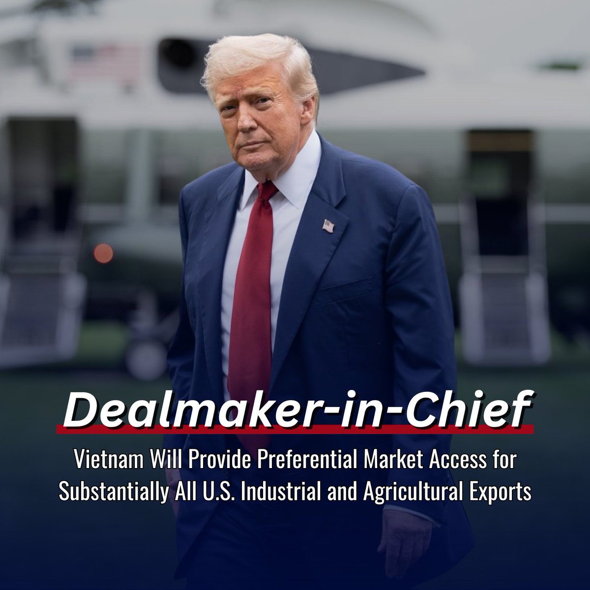 USTradeRep's tweet image. The United States and Vietnam reached a Framework for an Agreement on Reciprocal, Fair, and Balanced Trade, providing preferential market access for substantially all U.S. industrial and agricultural exports to Vietnam.

To learn more: ustr.gov/about/policy-o…
