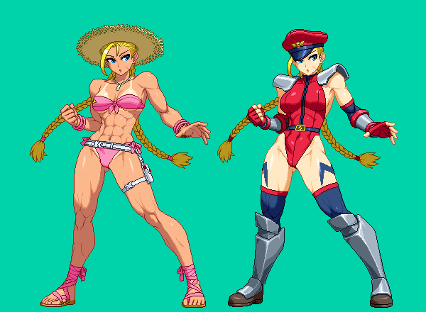 お待たせしました。
ストリートファイターシリーズからキャミィさんのドット絵を描いてみました。
衣装もいくつか用意してみました。