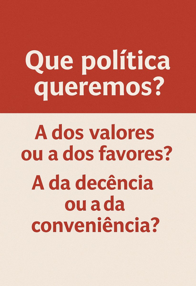 ❓Que política queremos? A dos valores ou a dos favores? A da decência ou a da conveniência?

❌ Há algo profundamente errado quando a ética deixa de ser um critério na política. Quando a honestidade, a transparência e o sentido de dever são substituídos pelo cálculo, pelo