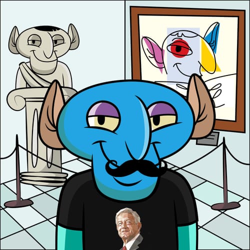 cenotesdelalux's tweet photo. Behold the Museum Maverick NFT! A blue elf with a sly mustache grin, rocking a black tee featuring a presidential portrait, posing amid sculptures and abstract art. Culture king vibes! Who's collecting? #NFT #CryptoArt #ArtElf #Web3Community #Ethereum
https://t.co/Xw6x9ME9hR https://t.co/JJ9hxKwpMt