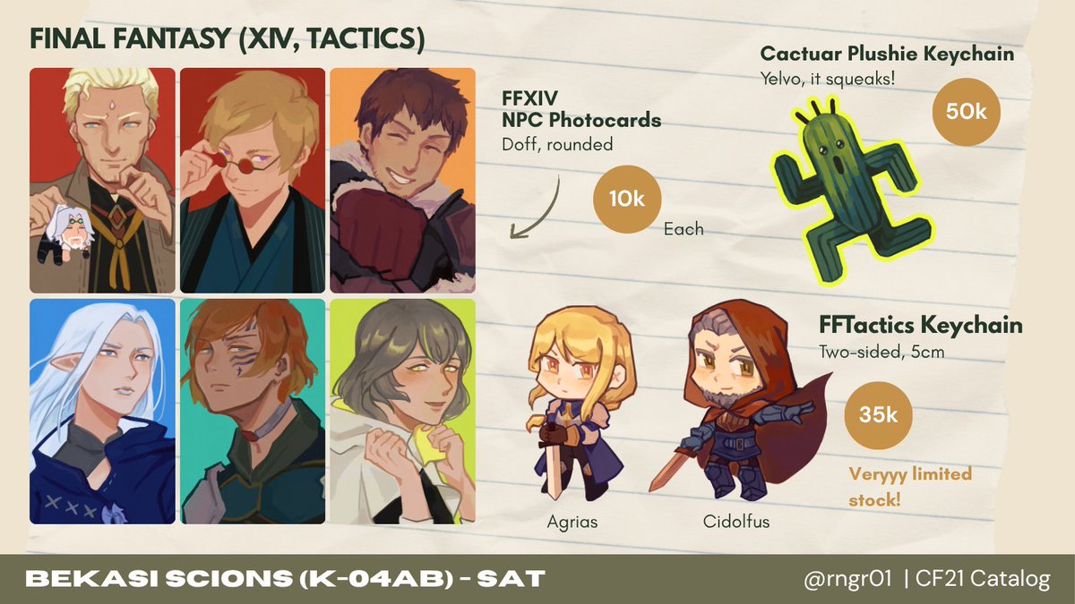 rngr01's tweet image. [❤️ &amp;amp; 🔄 appreciated!]
My final OTS catalog!

📍Bekasi Scions (K-04ab)
📆 Day 1 only!
✒️ Fallout, Guilty Gear, Final Fantasy XIV (FFXIV), Project Moon (Limbus Company, Lobotomy Corporation), Monster Hunter, Umamusume, mahjong, trades &amp;amp; more

#cf21 #cf21catalogue #comifuro21
(1/4)
