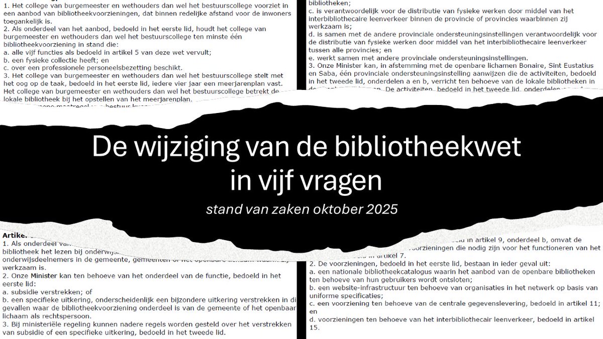 De wijziging van de Bibliotheekwet in vijf vragen. Nu er advies is gevraagd aan de Raad van State is er een nieuwe wetstekst. Wat staat er in en wat betekent het?
👉 Lees hier: markdeckers.net/2025/10/de-wij…