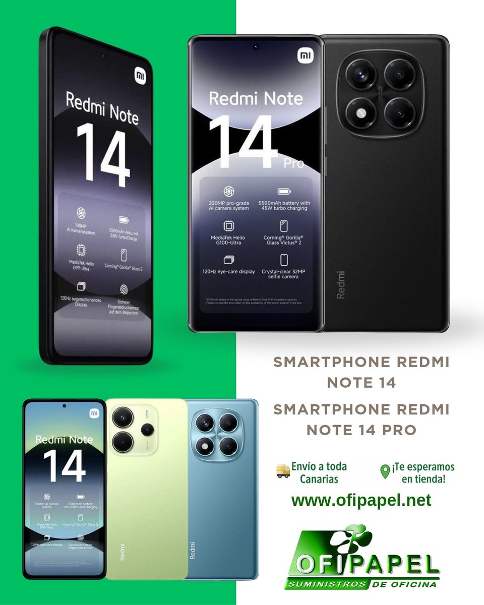 Ofipapel_TFE's tweet image. 📱¡Disponibles 𝐑𝐞𝐝𝐦𝐢 𝐍𝐨𝐭𝐞 𝟏𝟒 𝐲 𝐑𝐞𝐝𝐦𝐢 𝐍𝐨𝐭𝐞 𝟏𝟒 𝐏𝐫𝐨!⁣
Potencia, diseño y rendimiento en un solo dispositivo 🔋⚡⁣
⁣
👉 Consíguelo en ofipapel.net⁣
🚚 Entrega rápida en toda Canarias⁣

#Ofipapel #LosCristianos #Arona #Tenerife #Canarias