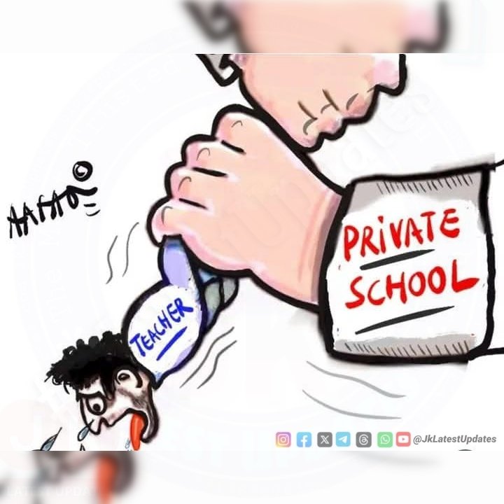 JkLatestUpdates's tweet image. &amp;gt;&amp;gt; The Unseen Burden of Private school Teachers: Crushed by low wages &amp;amp; Management Pressure..... #JkLatestUpdates

#Cartoon #Aafaq #Kashmir #Srinagar #PrivateSchool #Teacher #Teachers  @sakinaitoo @var_gn @rjnasirkashmir @RJSameenKhan @mehakzubair1 @Mirchi_Rafia @rjrafiqofficial