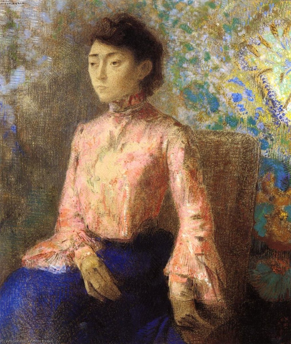 Le vêtement et l’accessoire féminins en rose et en peinture pour #Octobrerose2025
✦ Odilon Redon 🇫🇷, Portrait de Jeanne Chaîne, 1903
