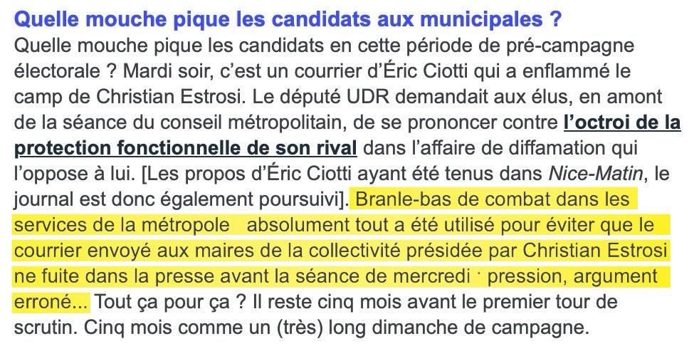 " Branle-bas de combat dans les services de la métropole : absolument tout a été utilisé pour éviter que le courrier envoyé aux maires de la collectivité présidée par Christian Estrosi ne fuite dans la presse avant la séance de mercredi : pression, argument erroné... "