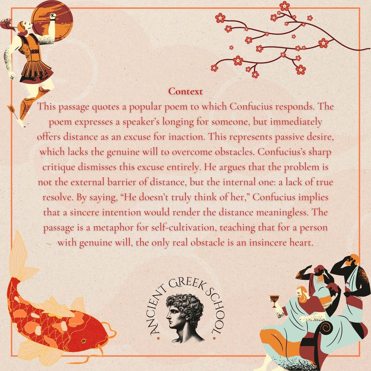 Here is an attempt at translating one of my favorite passages from the Analects. The exact nature of the plant in the original Chinese passage is still an object of debate among scholars. I went for the common translation of a cherry tree.