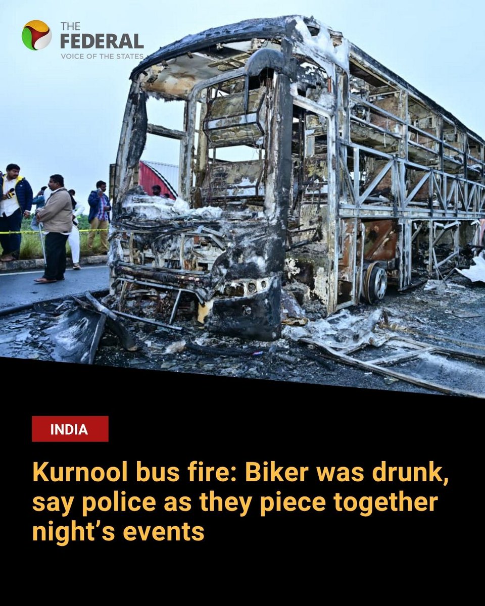 TheFederal_News's tweet image. According to police, Shankar and Erriswamy had started off on the two-wheeler from Lakshmipuram village around 2 am to drop the latter at Tuggali village in Kurnool district.

Read more: thefederal.com/category/state… 

#Kurnool #BusFireAccident #ForensicReport #Bike