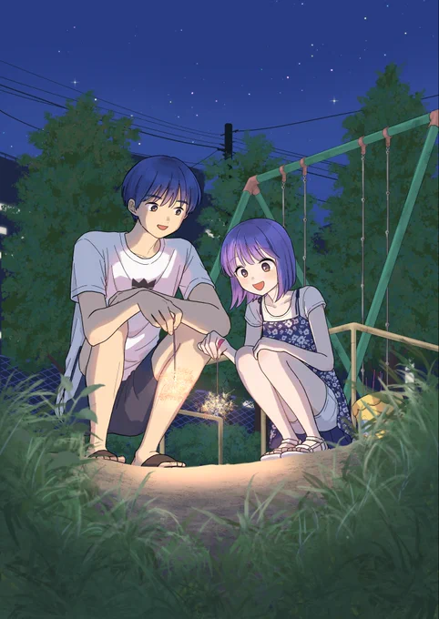 5巻や最新話の感想などなどありがとうございます〜! こちらは5巻カバーの元絵です 絵も漫画もiPadのProcreateというアプリで8割くらい描いて、仕上げとか3D素材はクリスタを使っています #放課後帰宅びより