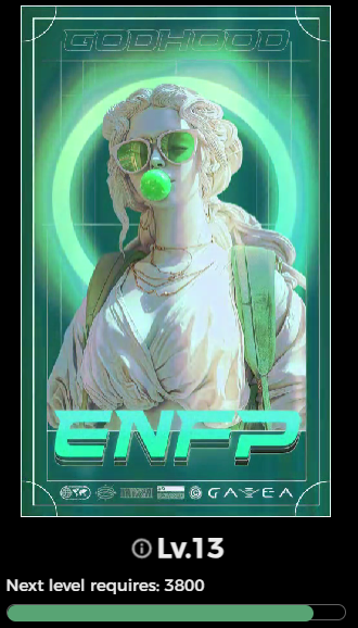 Got leveled up on my Godhood ID by <a href="/aigaealabs/">GAEA</a> 
Currently level 13 , aiming for 20
#GAEA