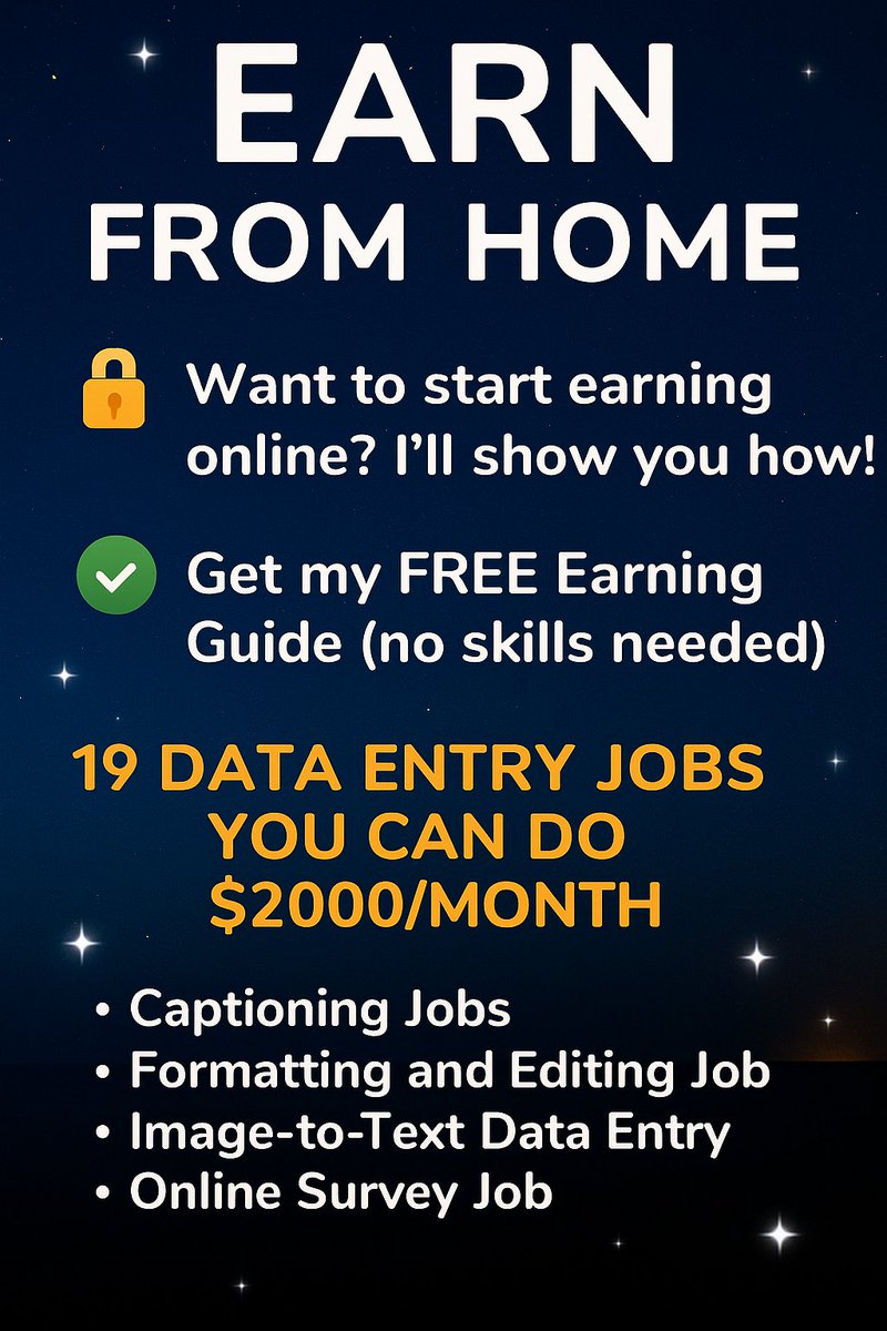 Flip_Tab's tweet image. 💻 Earn from Home — It’s easier than you think!
📘 Get my FREE Earning Guide (no skills needed).
💰 Learn real ways to make $2000/month — data entry, freelancing & more!
💬Must Follow + Comment “Guide” to get yours now!