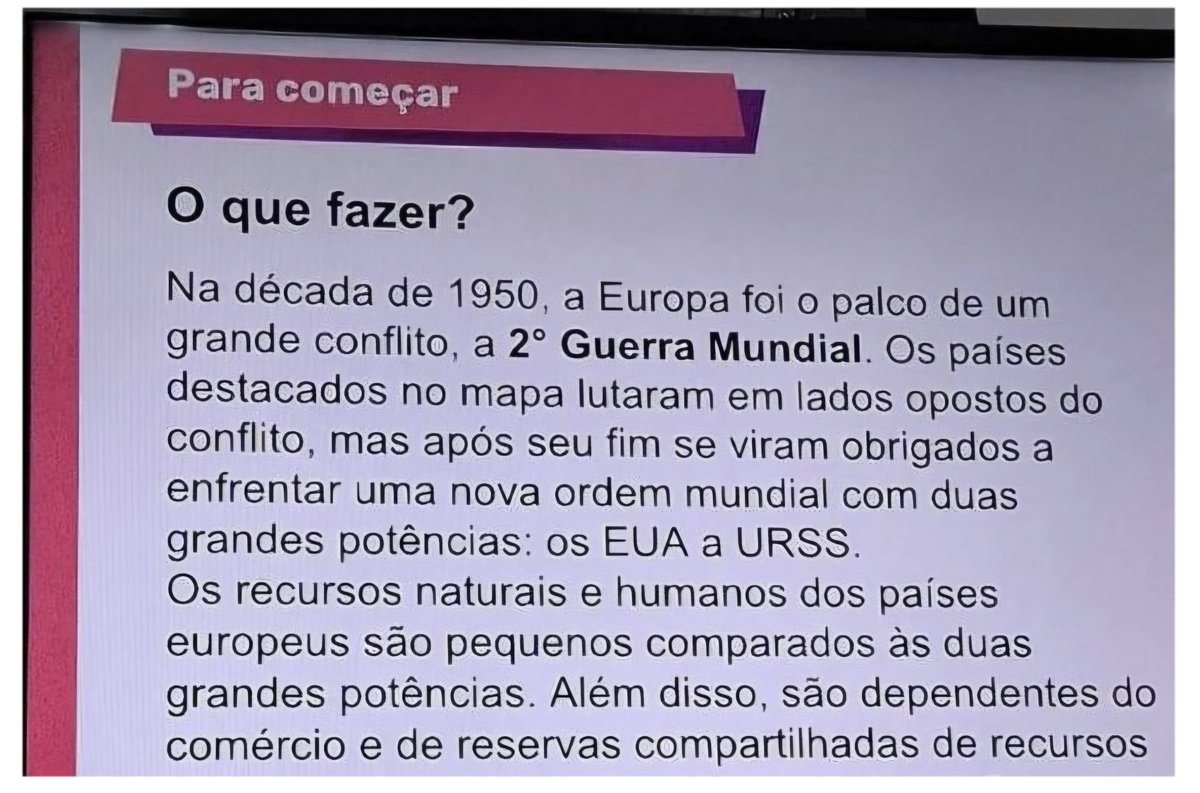 Esse é o nível da política educacional do governo bolsonarista de Tarcisio em São Paulo: Material didático distribuído nas escolas públicas duz que a II Guerra Mundial foi na década de  1950