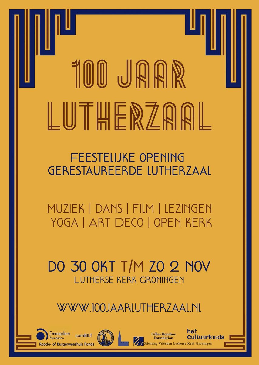 ‼️ 100 jaar Lutherzaal ‼️ 
Bijzonder project qua restauratie en nu nog een mooi mini-festival 🎼🤩
Welkom.

🔗 100jaarlutherzaal.nl

#luthersekerk #lutherzaal #Haddingestraat #artdeco
<a href="/RCE_erfgoed/">Rijksdienst voor het Cultureel Erfgoed</a> <a href="/Erfgoed050/">Erfgoed Groningen</a> <a href="/VanPlan/">VanPlan</a> <a href="/UITloperGrunn/">Uitloper Groningen</a> <a href="/dasjagoud/">Jacques van Bragt</a> <a href="/gem_groningen/">Gemeente Groningen</a>