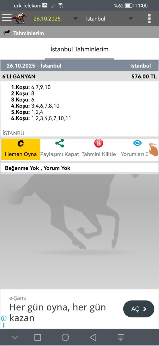 🧿İSTANBUL🧿
16LI GANYAN
BOL ŞANS DİLİYORUM ARKADAŞLAR