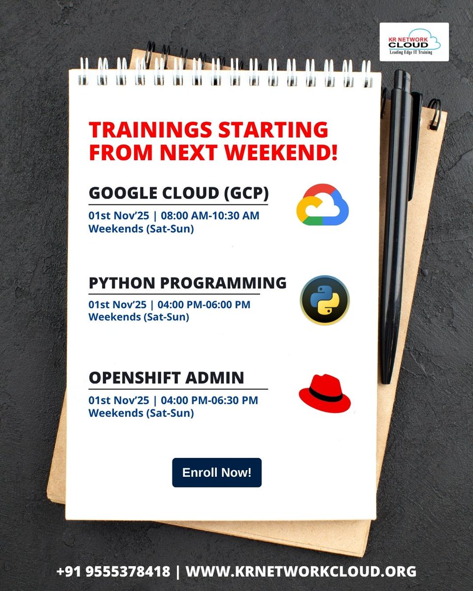 KRNetworkCloud1's tweet image. 🎯 Upskill with Industry-Focused Trainings – Starting from Next Weekend!
🌐 Courses Starting from 01st Nov 2025:
Google Cloud (GCP)
Python Programming
OpenShift Administration
📋 Enquiry Form: forms.gle/akCh4oYpD9u7Db…
#CloudTraining #PythonProgramming #OpenShift #GoogleCloud